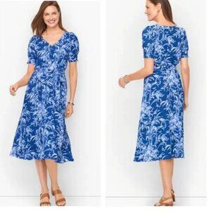 Talbots Etched Toile Belted Smocked Fit & Flare midi Dress